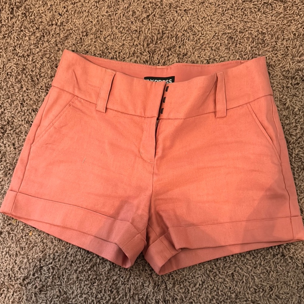 Express Pink/coral Shorts with Tailored Cuffed Hem